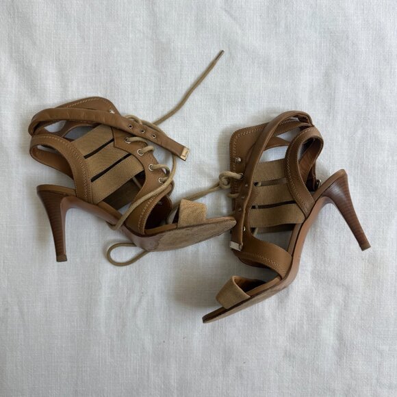 Chloe Brown Lace-Up Heeled Sandals - 39.5 - Picture 7 of 9
